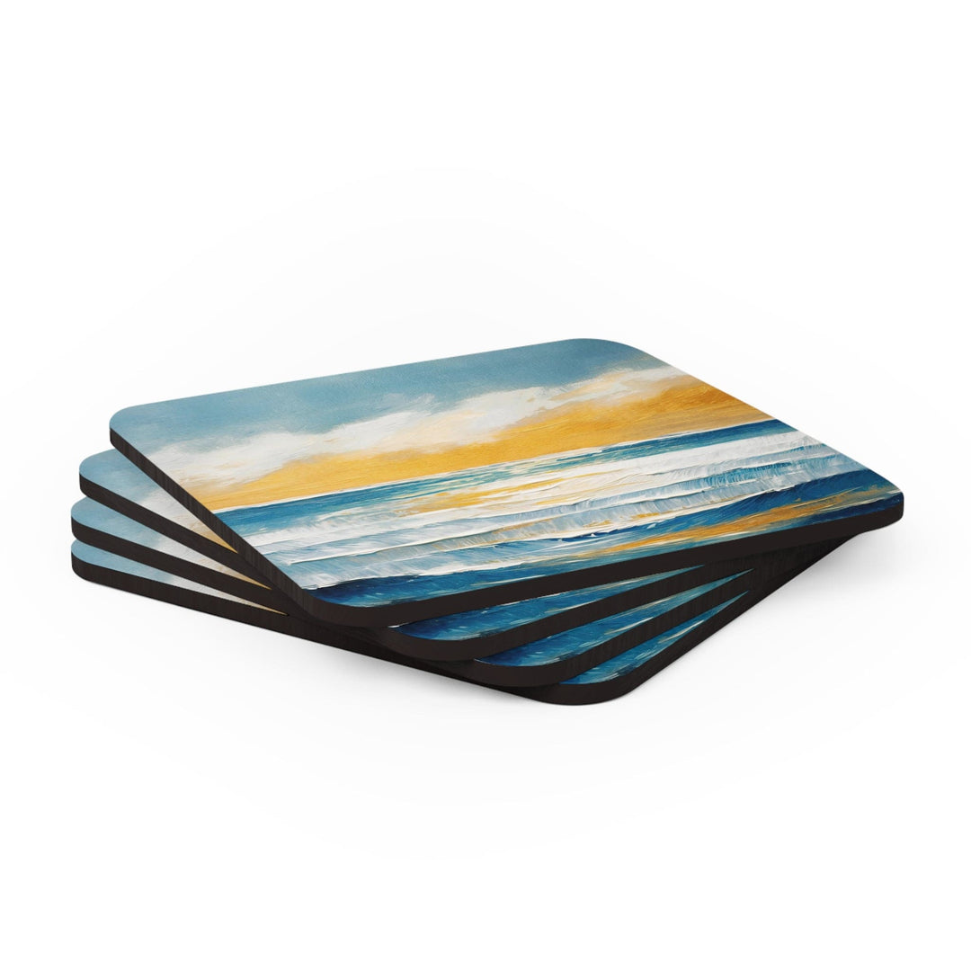 Coaster Set of 4 for Drinks Blue Ocean Golden Sunset Print - Decorative