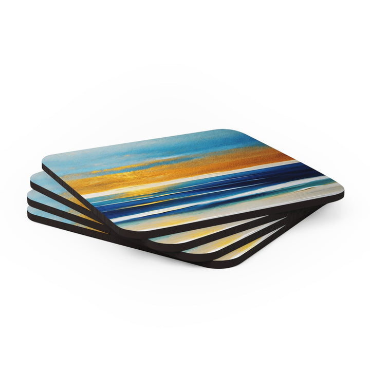 Coaster Set of 4 for Drinks Blue Ocean Golden Sunset Print - Decorative