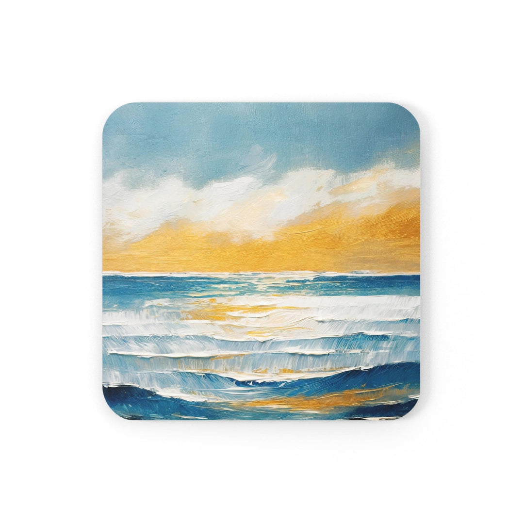 Coaster Set of 4 for Drinks Blue Ocean Golden Sunset Print - Decorative