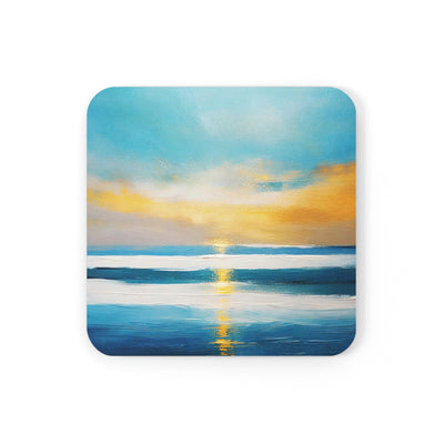 Coaster Set Of 4 For Drinks Blue Ocean Golden Sunset Print - Decorative