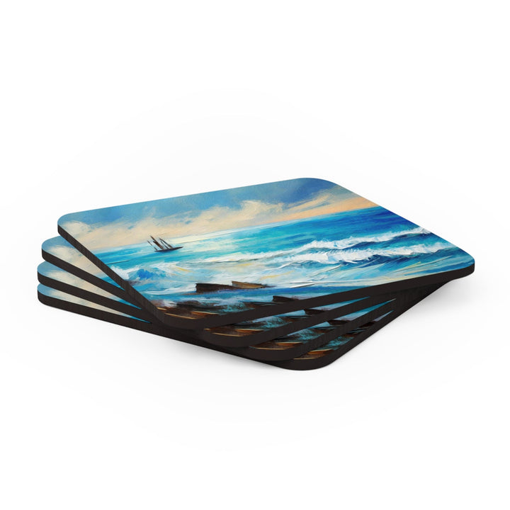 Coaster Set of 4 for Drinks Blue Ocean Print - Decorative | Coasters