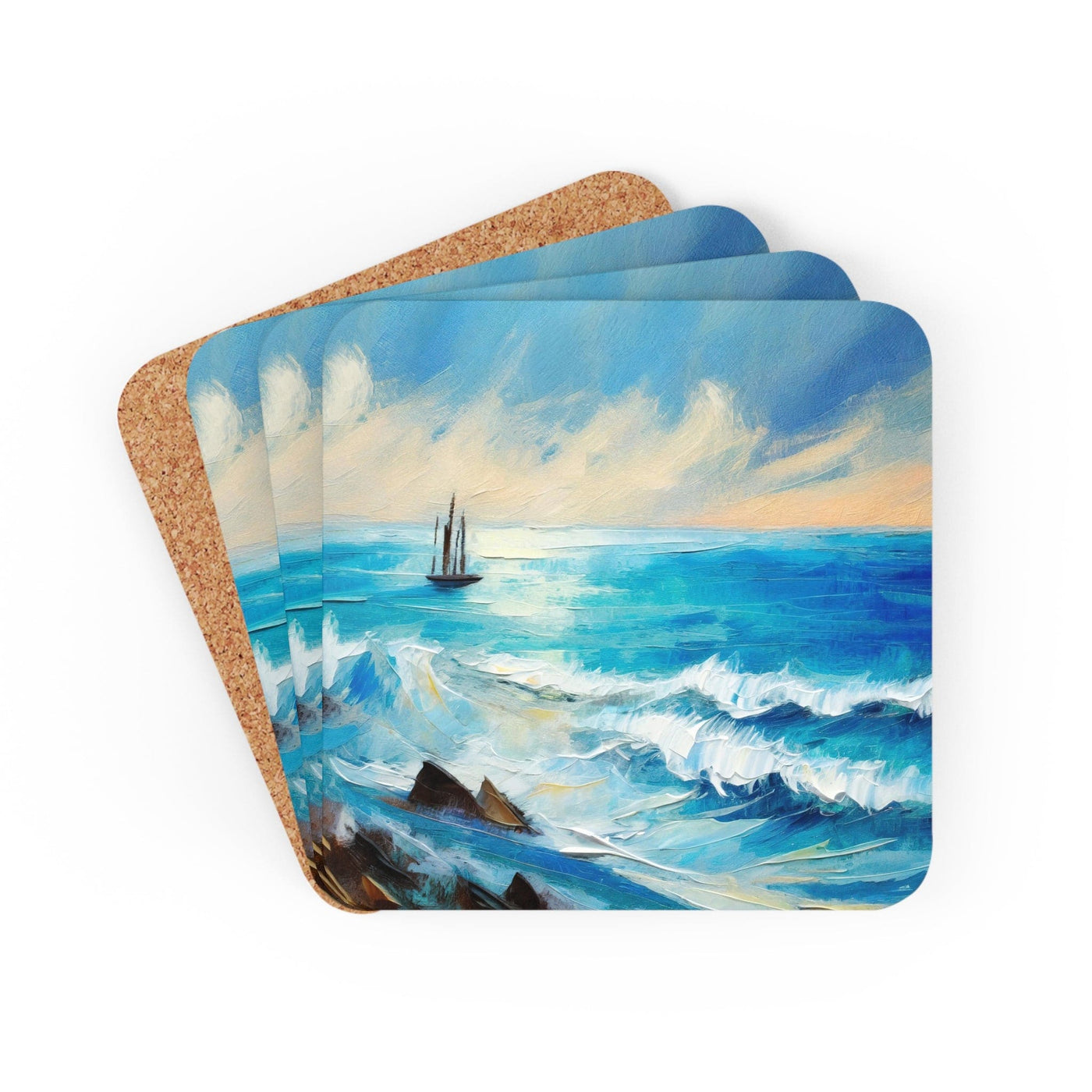 Coaster Set Of 4 For Drinks Blue Ocean Print - Decorative | Coasters