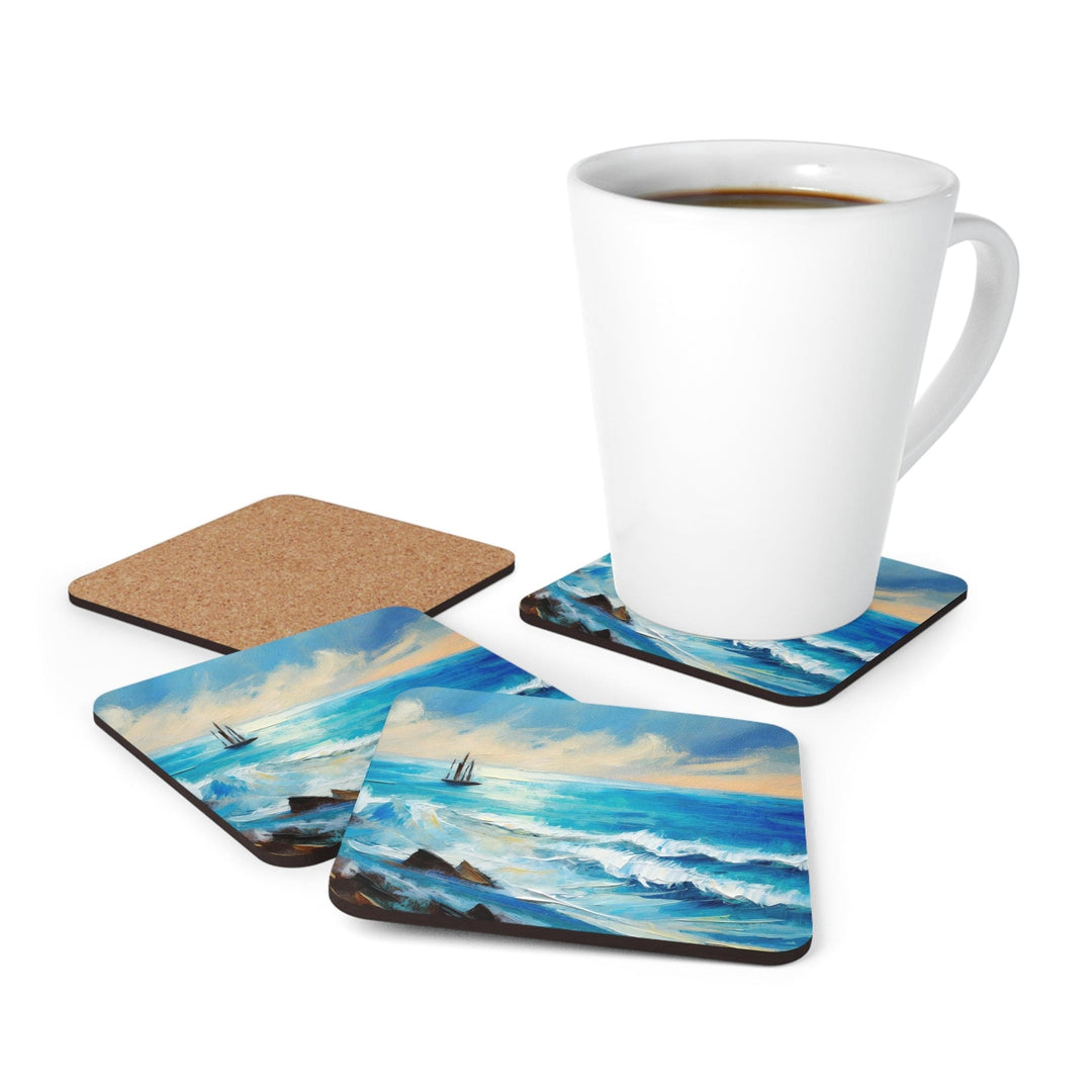 Coaster Set of 4 for Drinks Blue Ocean Print - Decorative | Coasters