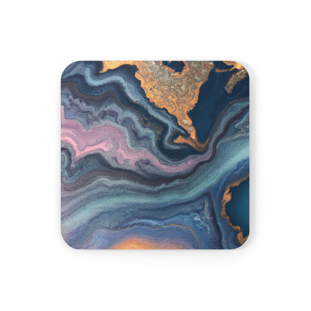 Coaster Set Of 4 For Drinks Blue Pink Gold Abstract Marble Swirl Pattern
