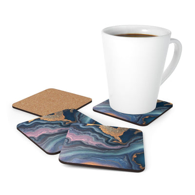 Coaster Set Of 4 For Drinks Blue Pink Gold Abstract Marble Swirl Pattern