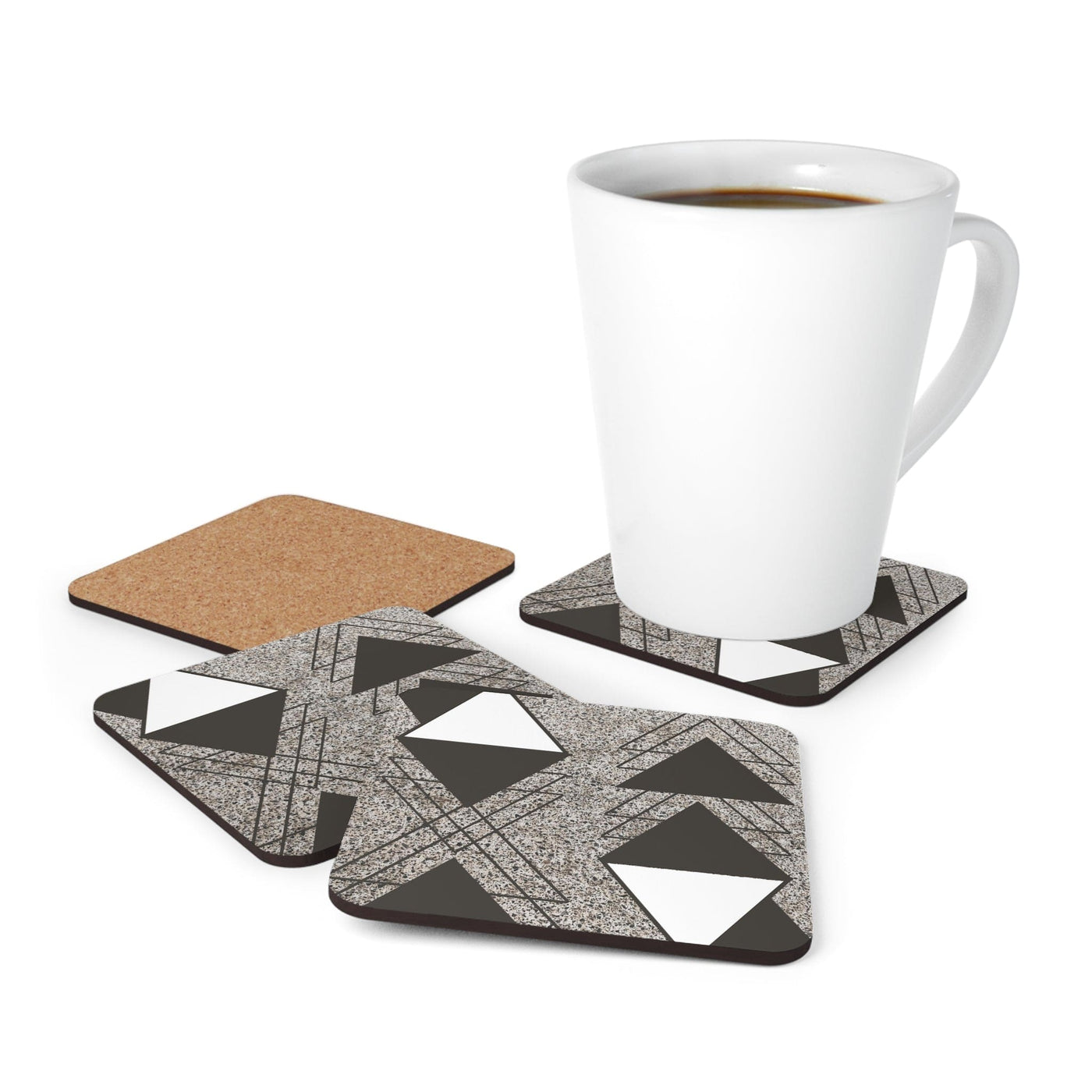 Coaster Set Of 4 For Drinks Brown And White Triangular Colorblock - Decorative