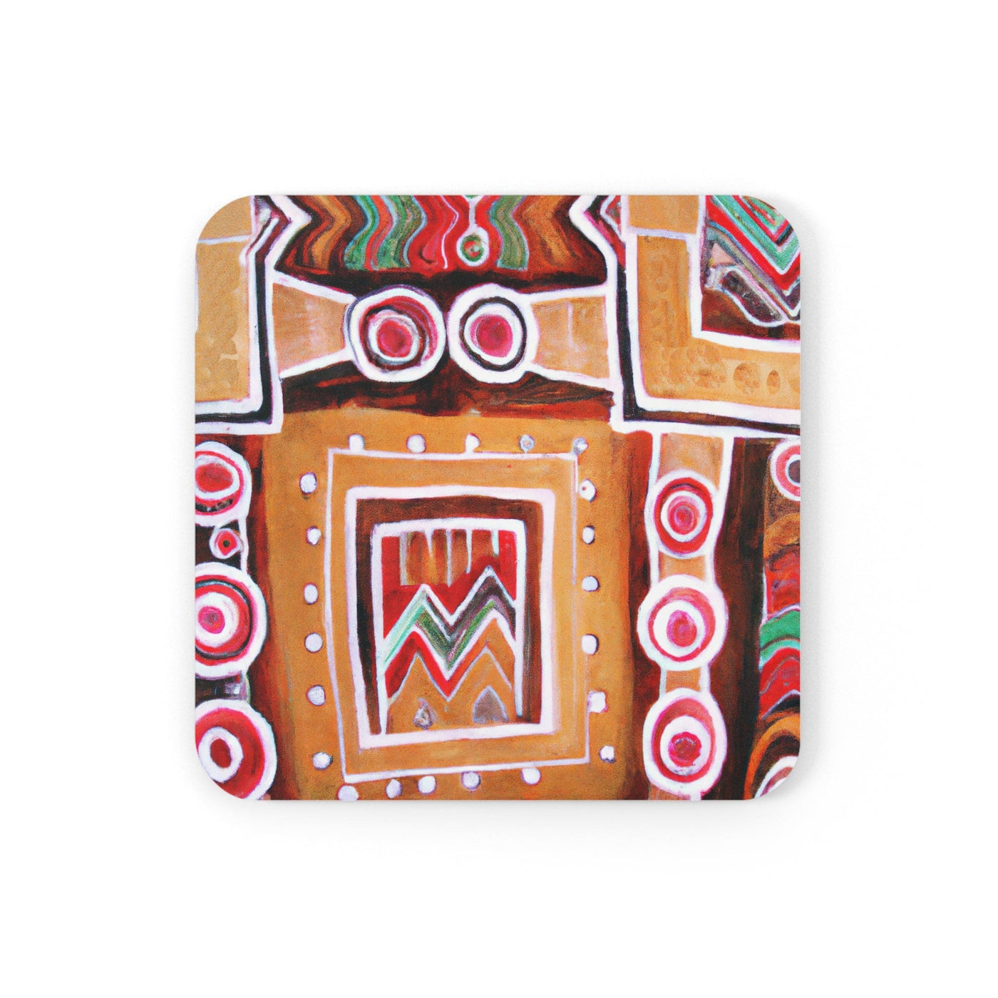 Coaster Set Of 4 For Drinks Brown Orange Green Aztec Pattern - Decorative