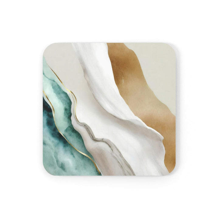 Coaster Set of 4 for Drinks Cream White Green Marbled Print - Decorative