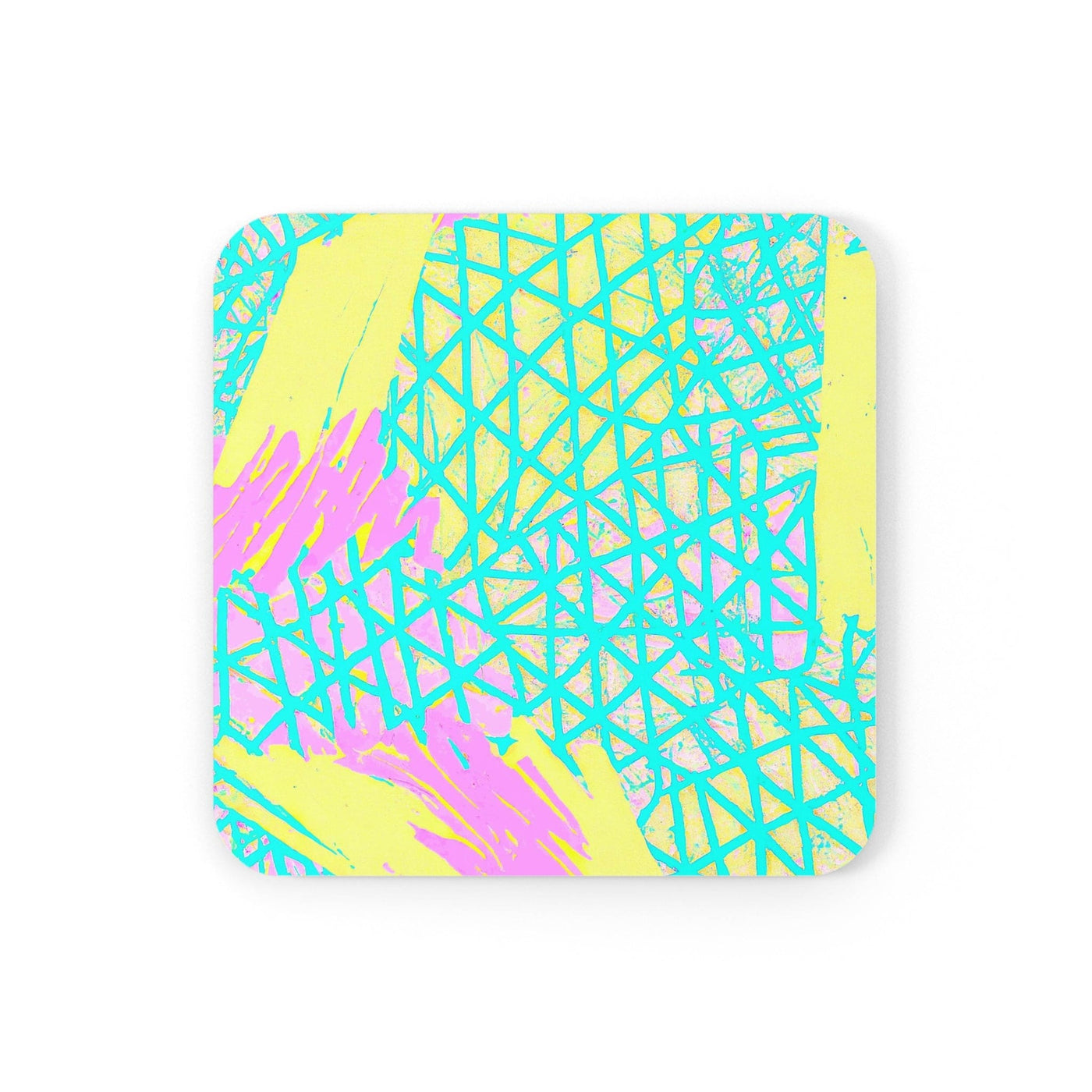 Coaster Set Of 4 For Drinks Cyan Blue Lime Green And Pink Pattern - Decorative