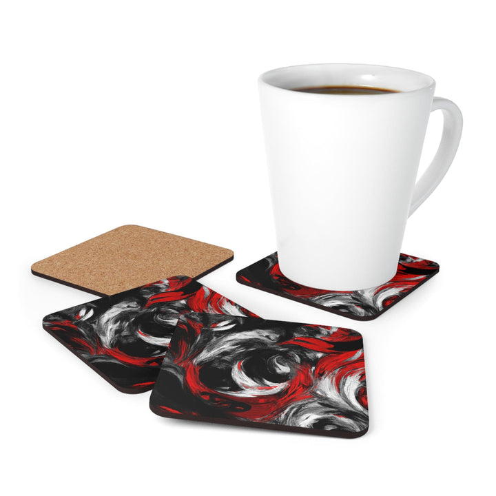 Coaster Set of 4 for Drinks Decorative Black Red White Abstract Seamless