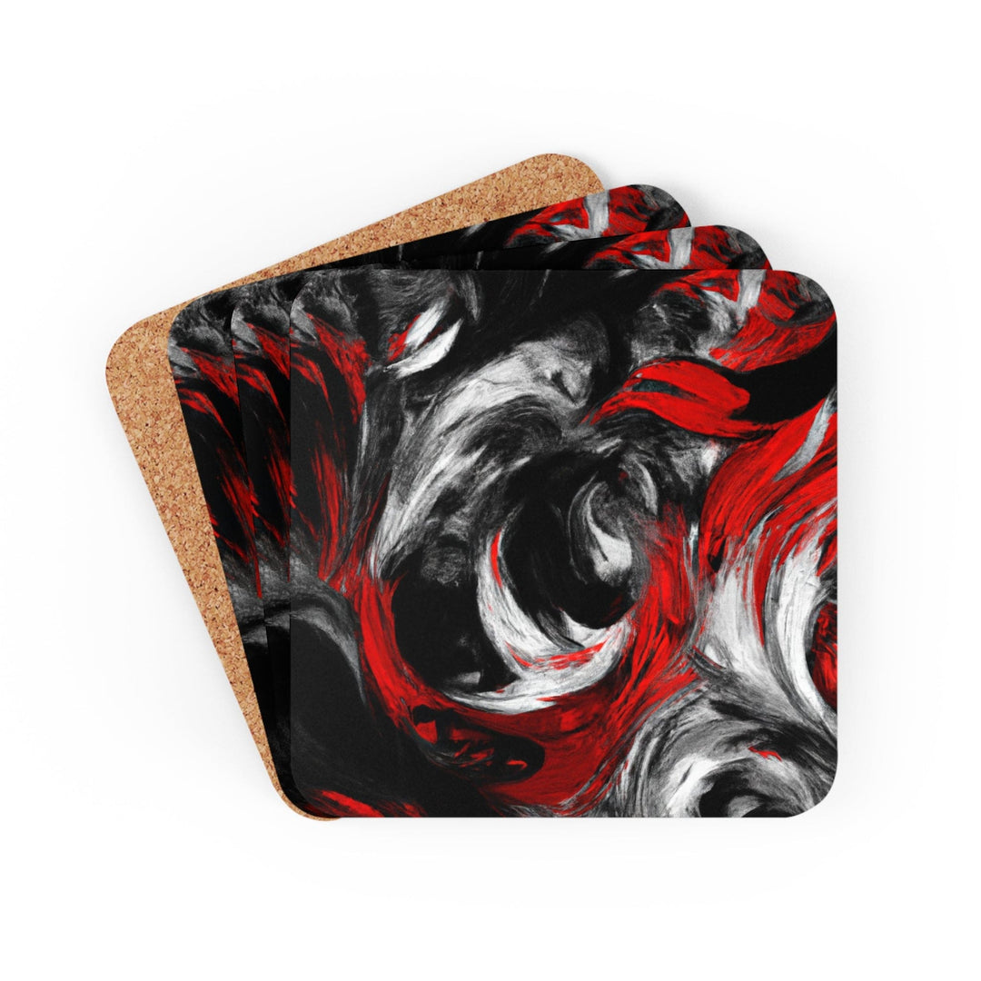 Coaster Set of 4 for Drinks Decorative Black Red White Abstract Seamless