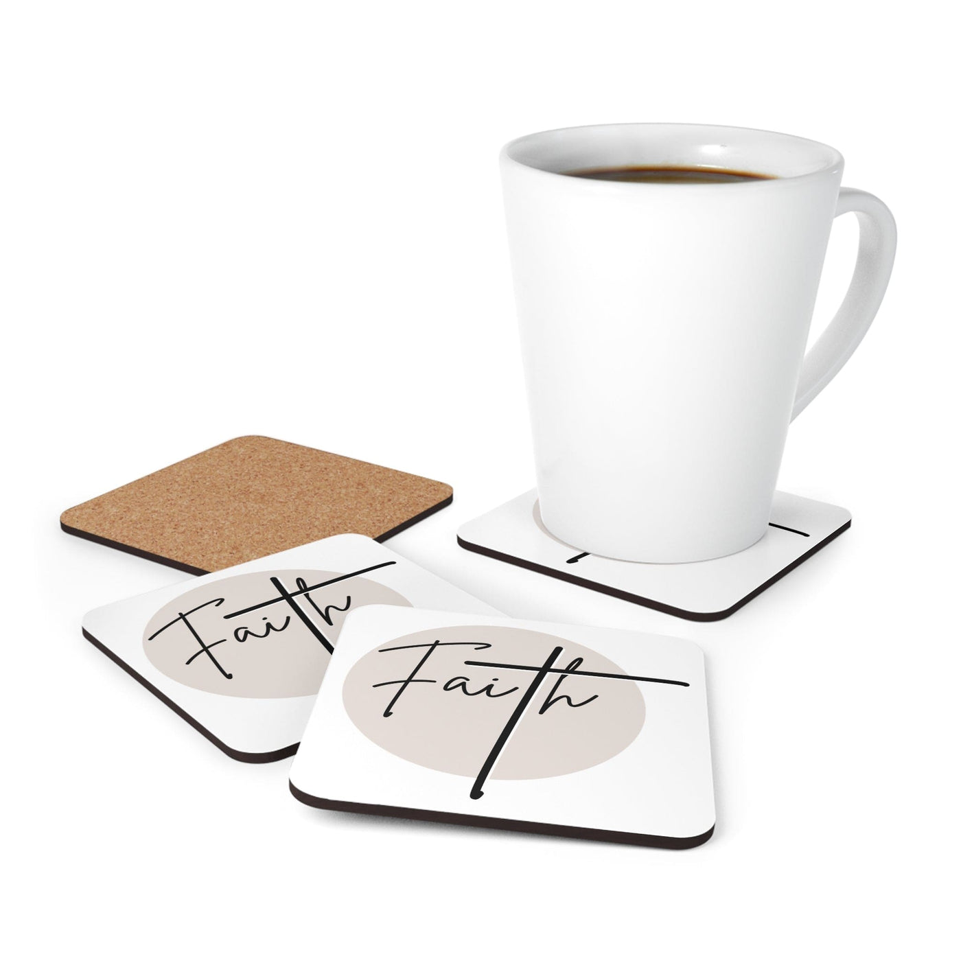 Coaster Set Of 4 For Drinks Faith - Christian Affirmation Black And Beige