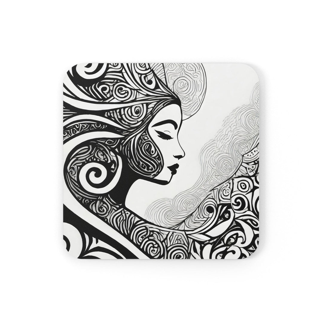 Coaster Set of 4 for Drinks Female Black Line Art Print 7134 - Decorative