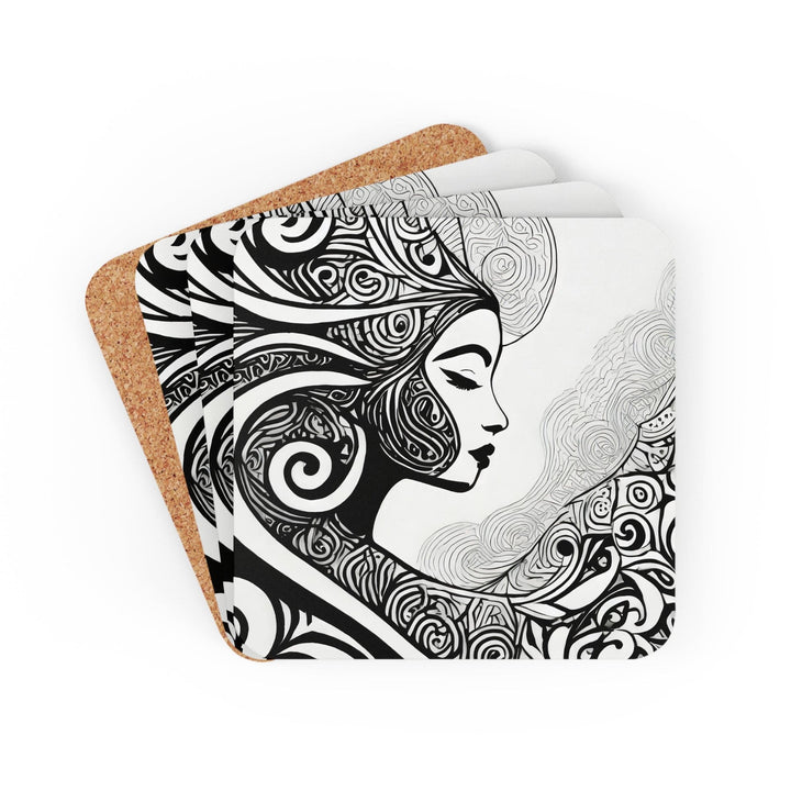 Coaster Set of 4 for Drinks Female Black Line Art Print 7134 - Decorative