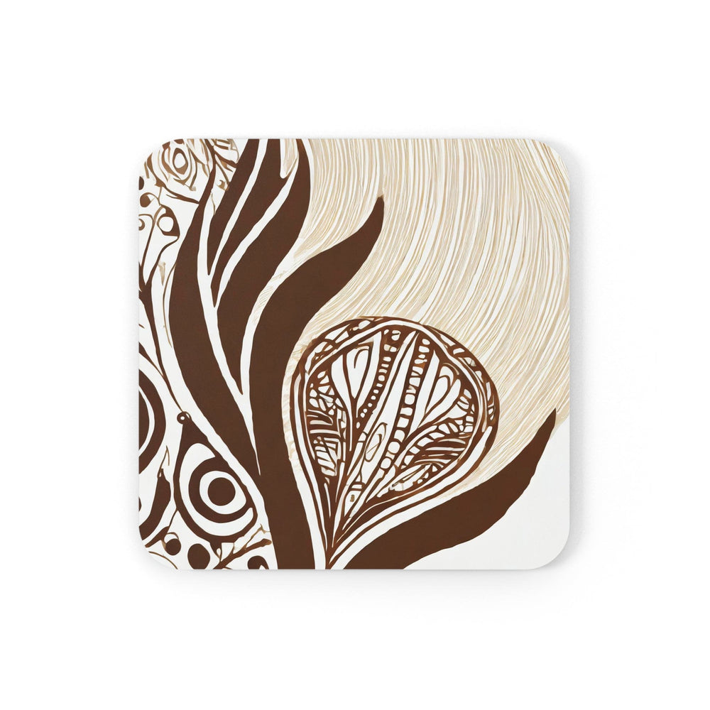 Coaster Set of 4 for Drinks Floral Brown Line Art Print 93368 - Decorative