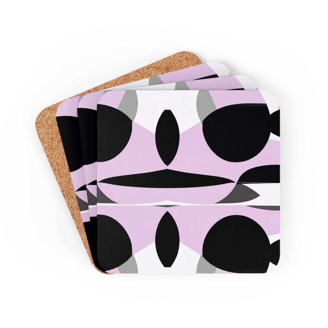 Coaster Set Of 4 For Drinks Geometric Lavender And Black Pattern - Decorative