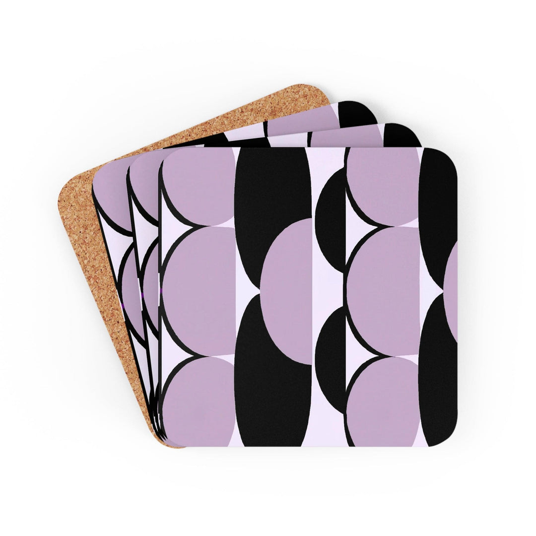 Coaster Set Of 4 For Drinks Geometric Lavender And Black Pattern - Decorative