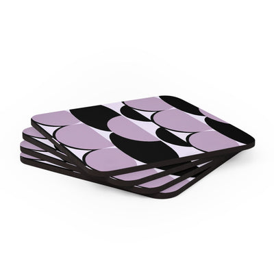 Coaster Set Of 4 For Drinks Geometric Lavender And Black Pattern - Decorative