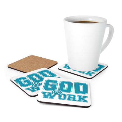Coaster Set Of 4 For Drinks God @ Work Blue Green And White Print - Decorative