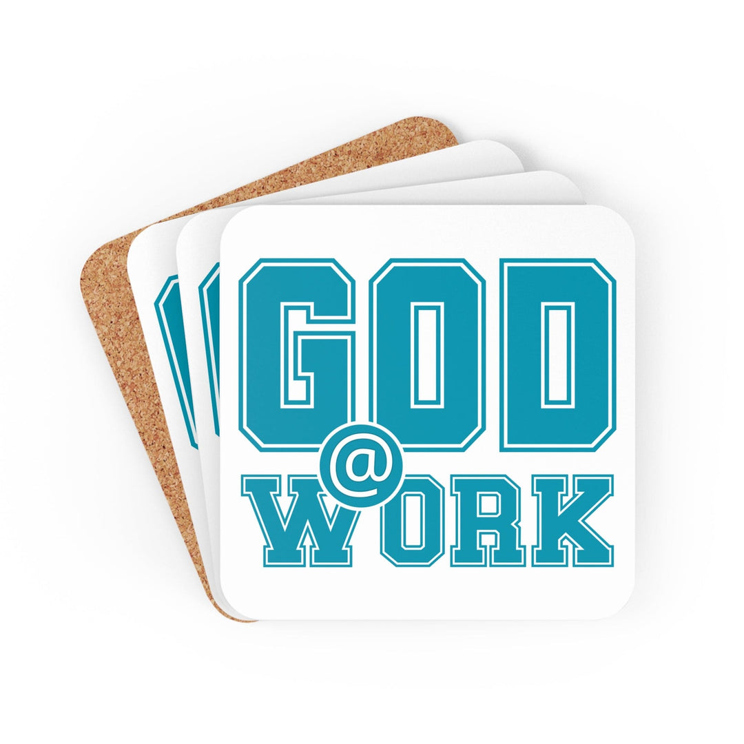 Coaster Set Of 4 For Drinks God @ Work Blue Green And White Print - Decorative