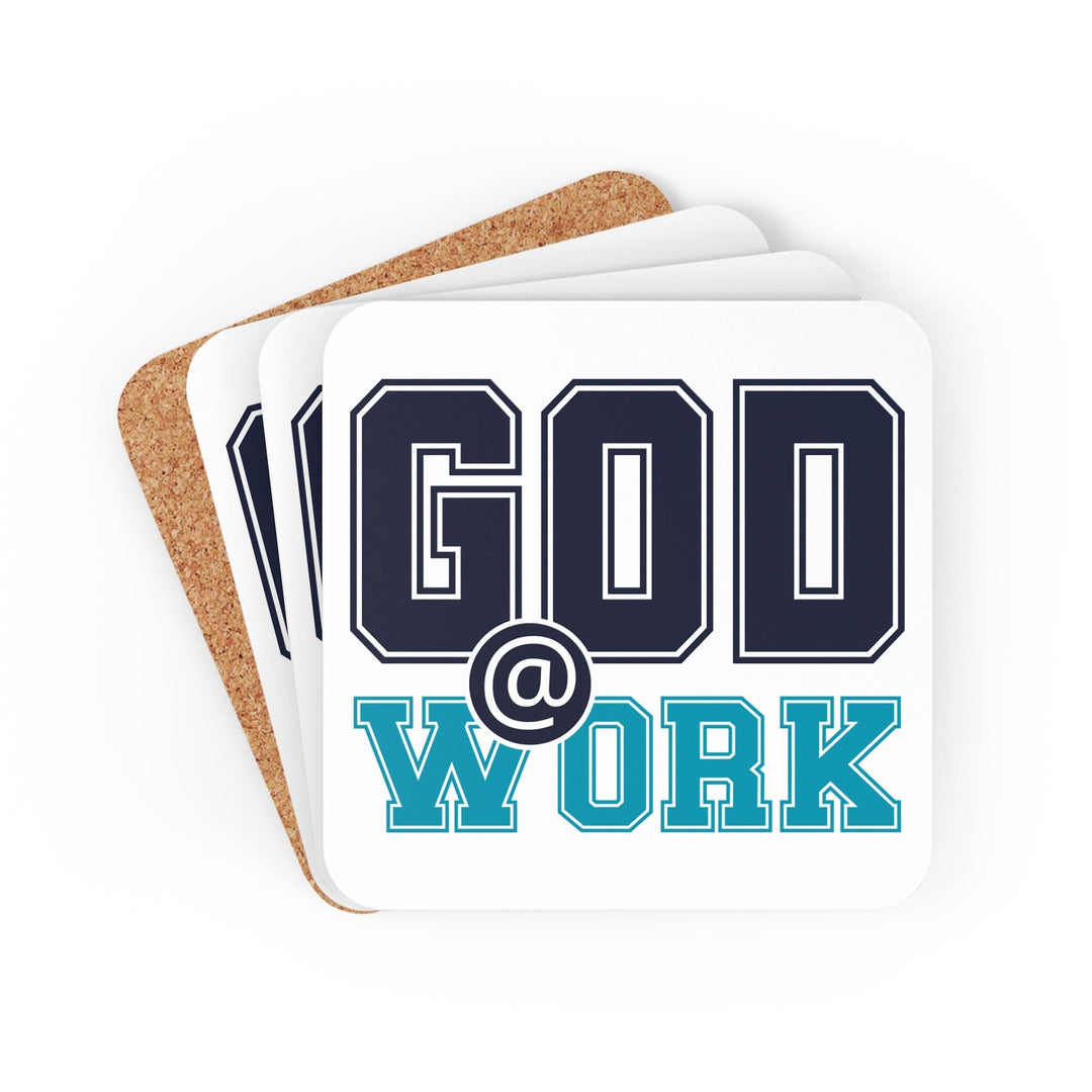 Coaster Set of 4 for Drinks God @ Work Navy Blue and Blue Green Print