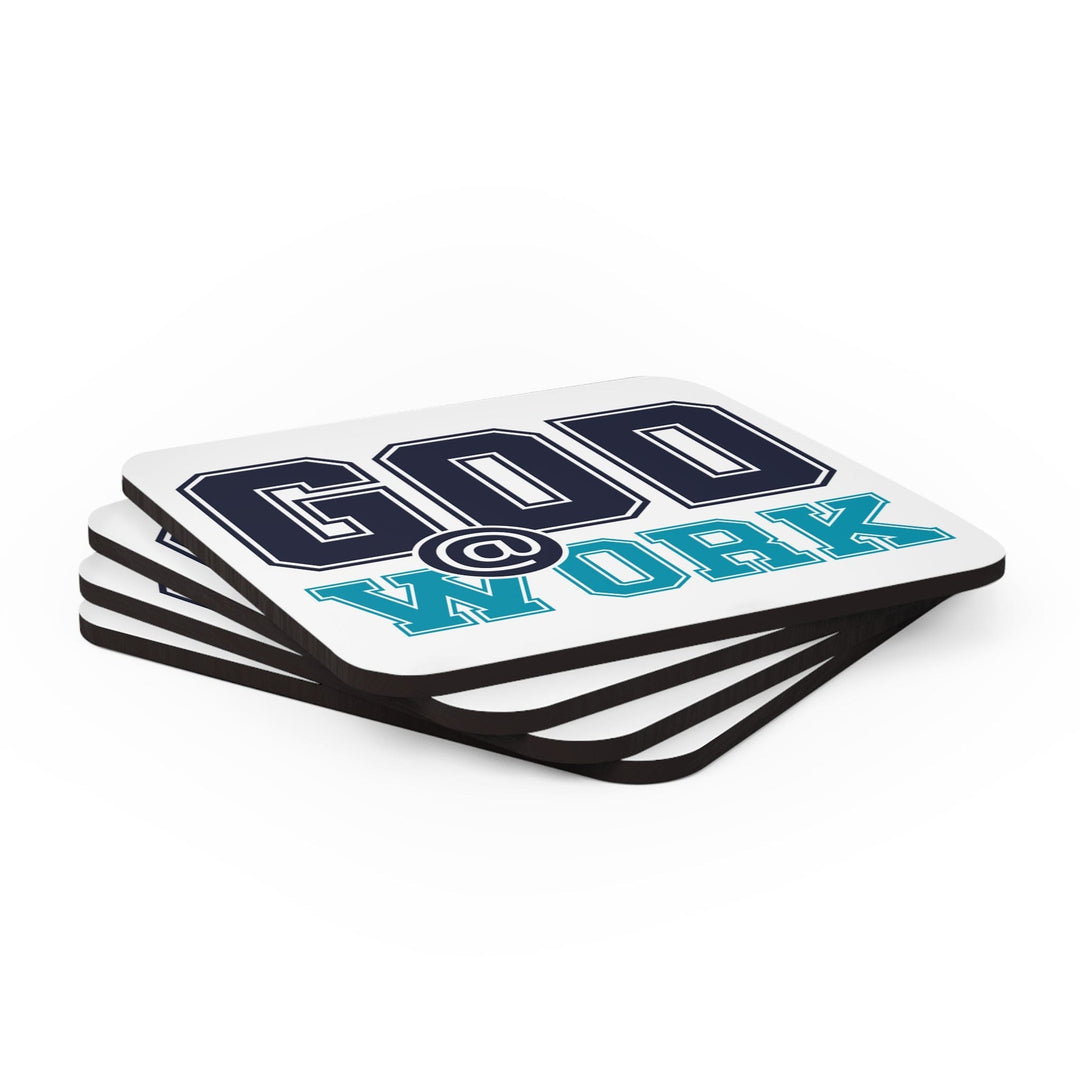 Coaster Set of 4 for Drinks God @ Work Navy Blue and Blue Green Print