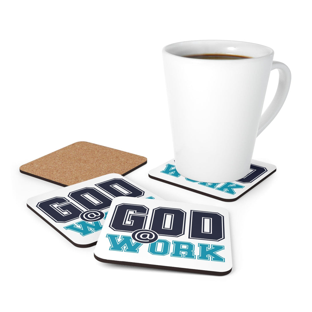 Coaster Set of 4 for Drinks God @ Work Navy Blue and Blue Green Print