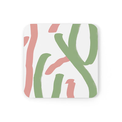 Coaster Set Of 4 For Drinks Green Mauve Abstract Brush Stroke Pattern