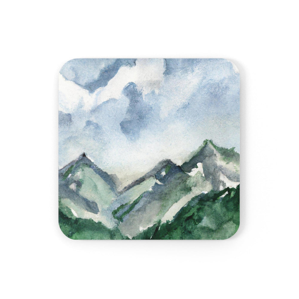 Coaster Set of 4 for Drinks Green Mountainside Nature Landscape Blue Sky Print