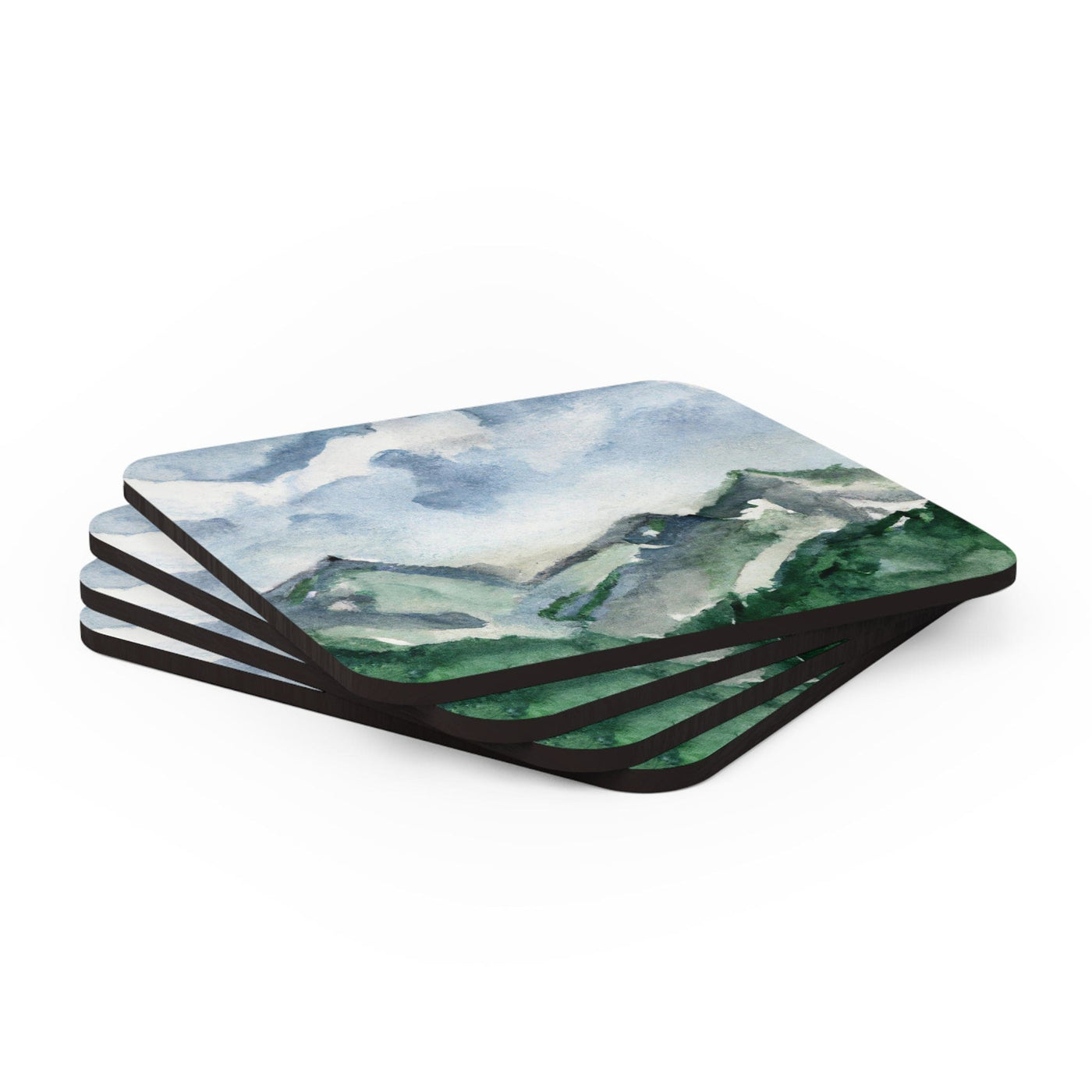 Coaster Set Of 4 For Drinks Green Mountainside Nature Landscape Blue Sky Print