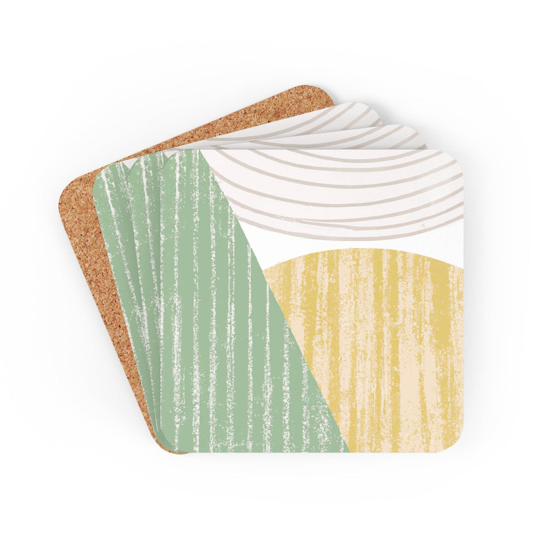 Coaster Set of 4 for Drinks Green Textured Boho Pattern - Decorative | Coasters