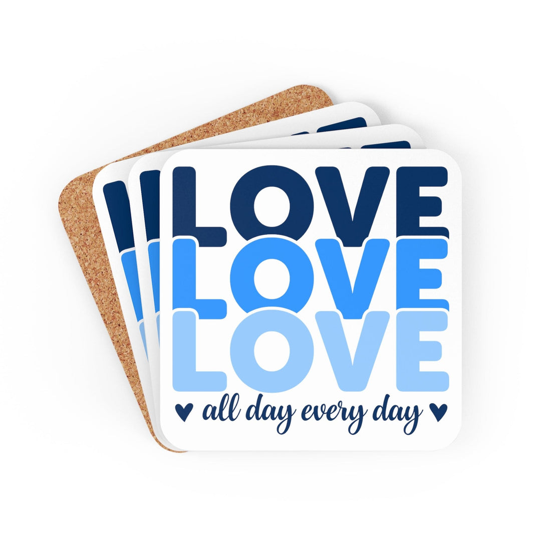 Coaster Set Of 4 For Drinks Love All Day Every Day Blue Print - Decorative