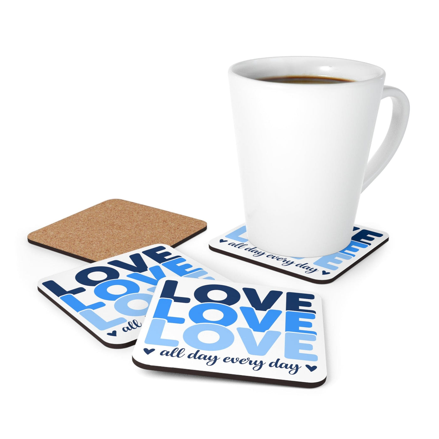 Coaster Set Of 4 For Drinks Love All Day Every Blue Print - Decorative