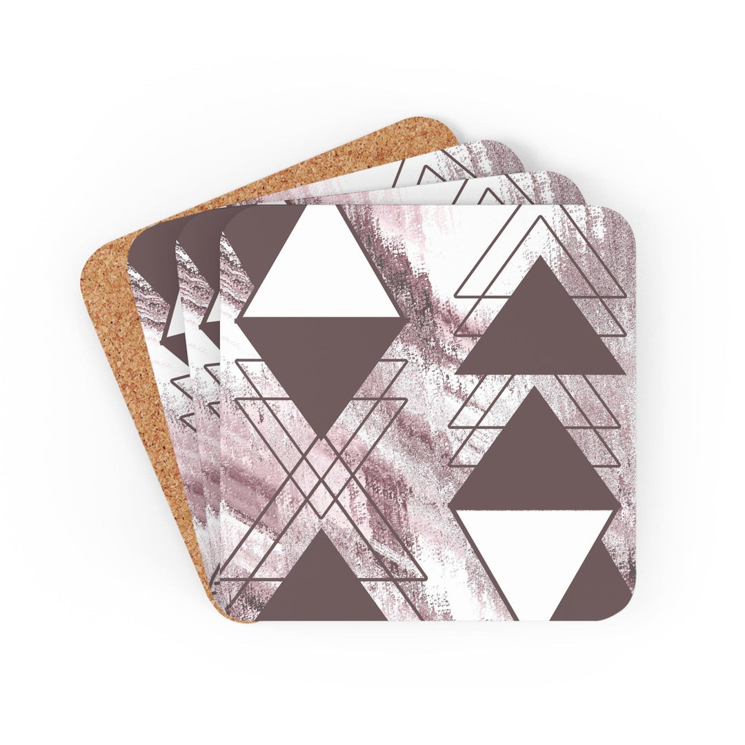 Coaster Set Of 4 For Drinks Mauve Rose And White Triangular Colorblock