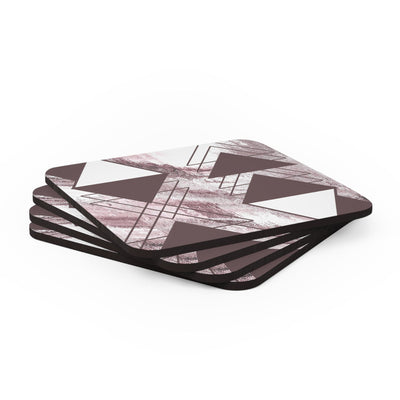 Coaster Set Of 4 For Drinks Mauve Rose And White Triangular Colorblock