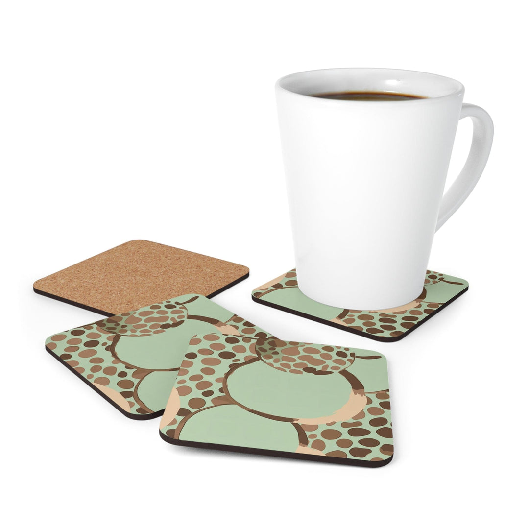 Coaster Set of 4 for Drinks Mint Green and Brown Spotted Illustration