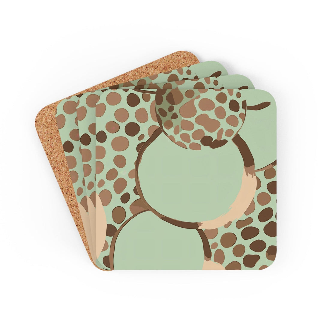 Coaster Set of 4 for Drinks Mint Green and Brown Spotted Illustration