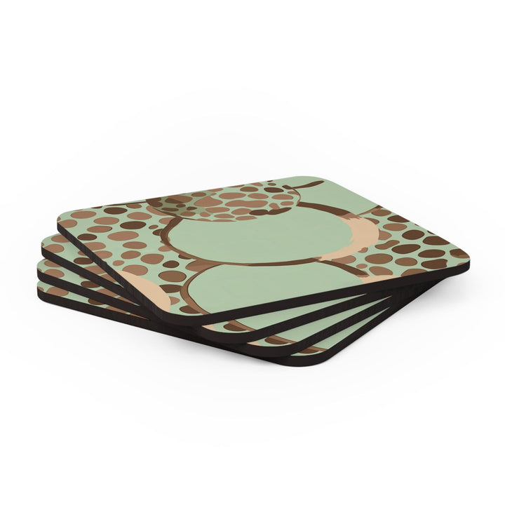 Coaster Set of 4 for Drinks Mint Green and Brown Spotted Illustration