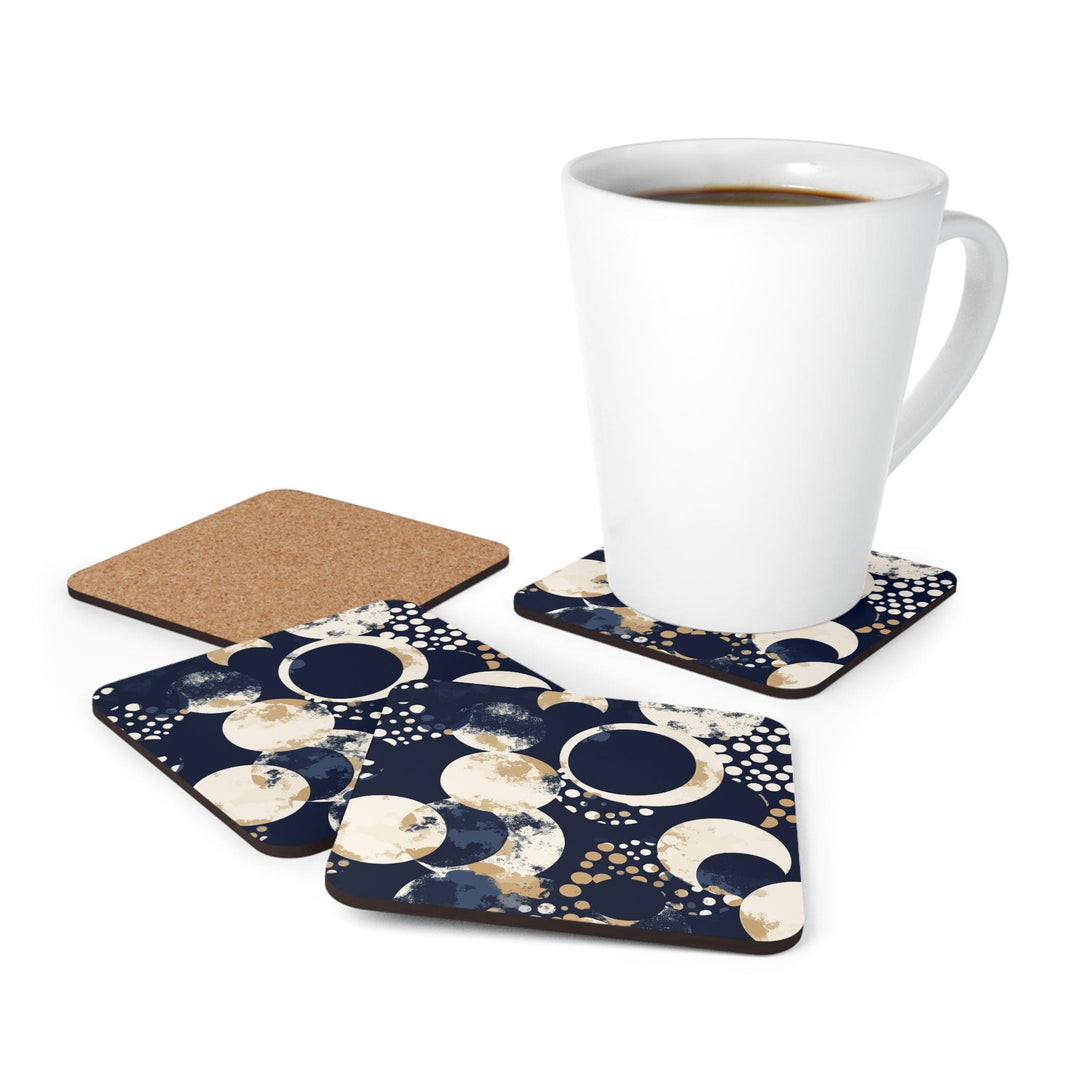 Coaster Set of 4 for Drinks Navy Blue and Beige Spotted Illustration