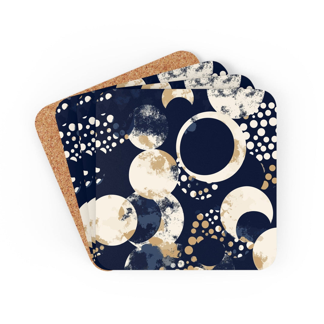 Coaster Set of 4 for Drinks Navy Blue and Beige Spotted Illustration