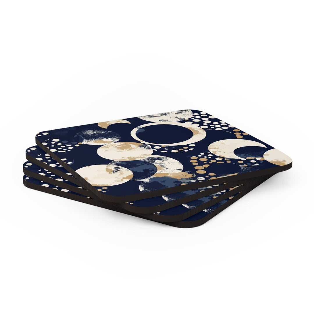 Coaster Set of 4 for Drinks Navy Blue and Beige Spotted Illustration