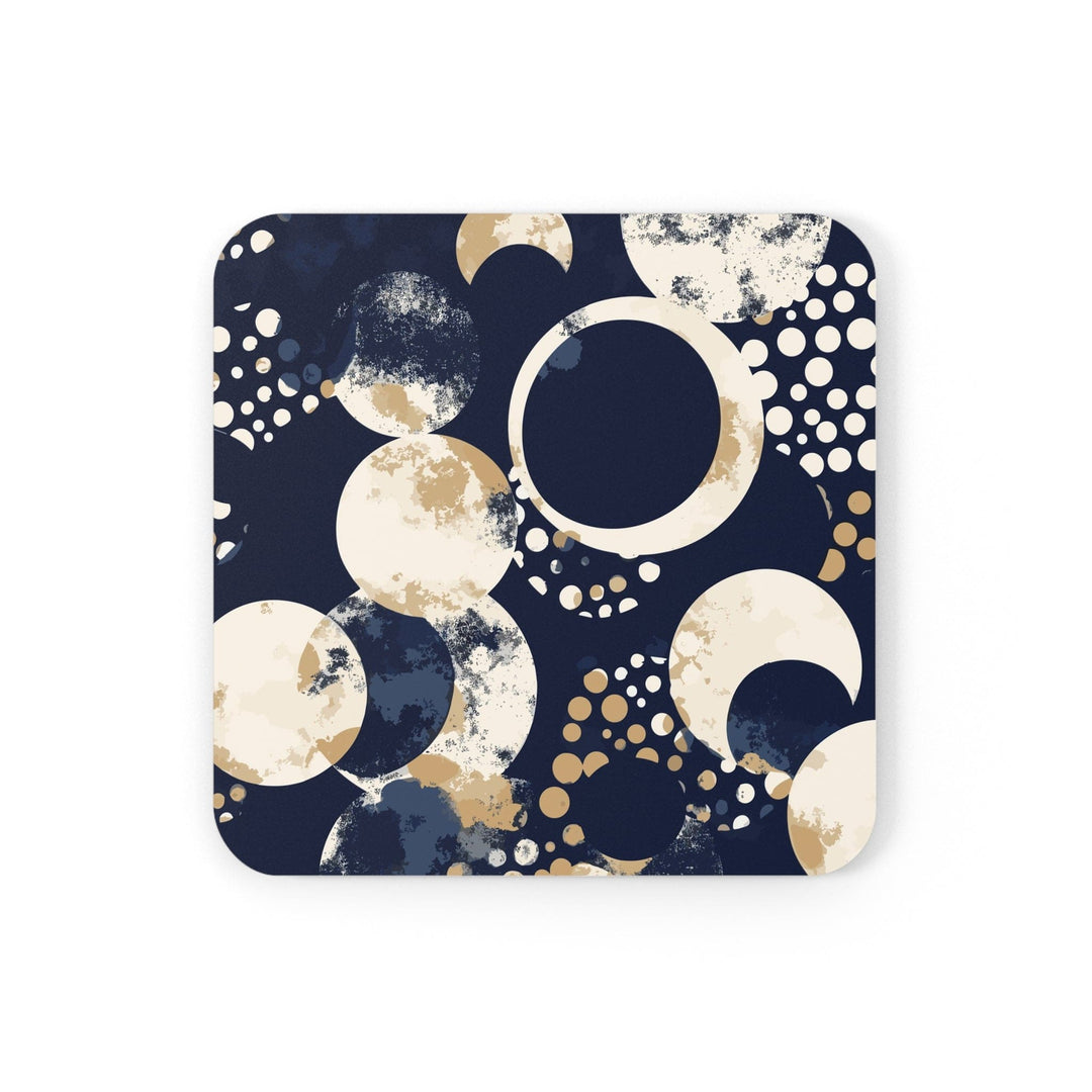 Coaster Set of 4 for Drinks Navy Blue and Beige Spotted Illustration