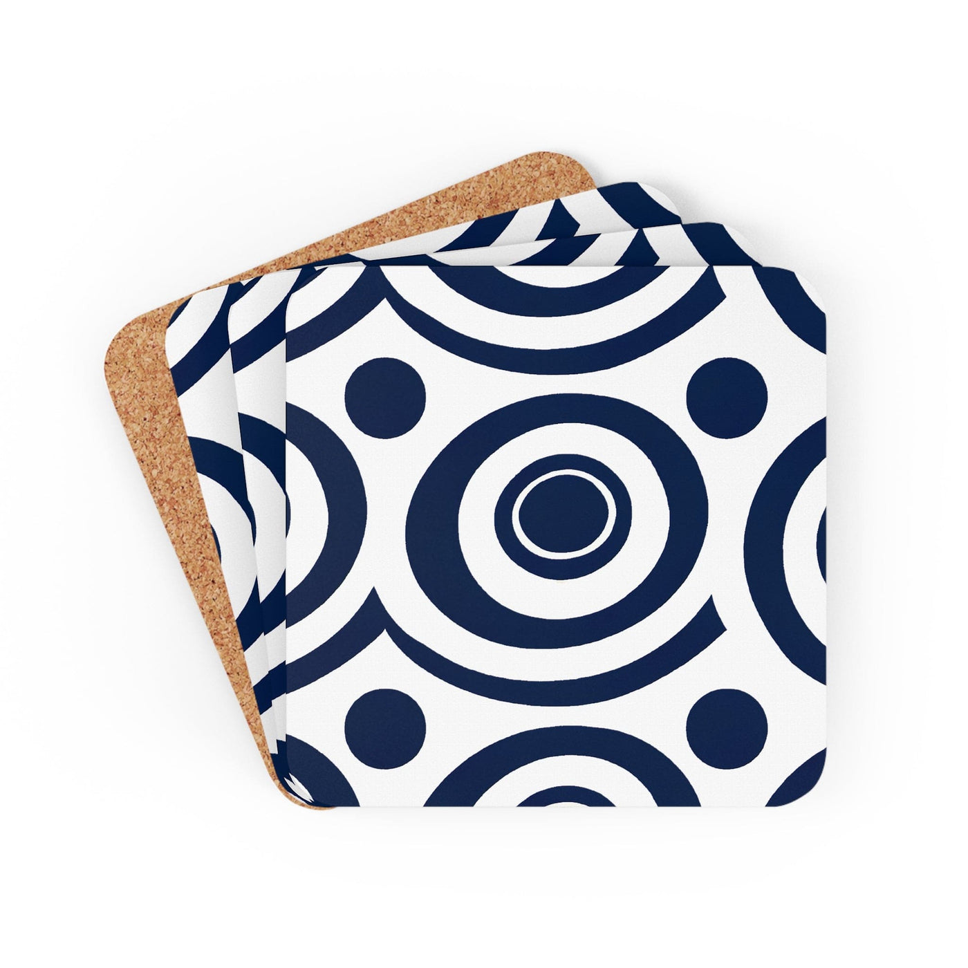 Coaster Set Of 4 For Drinks Navy Blue And White Circular Pattern - Decorative
