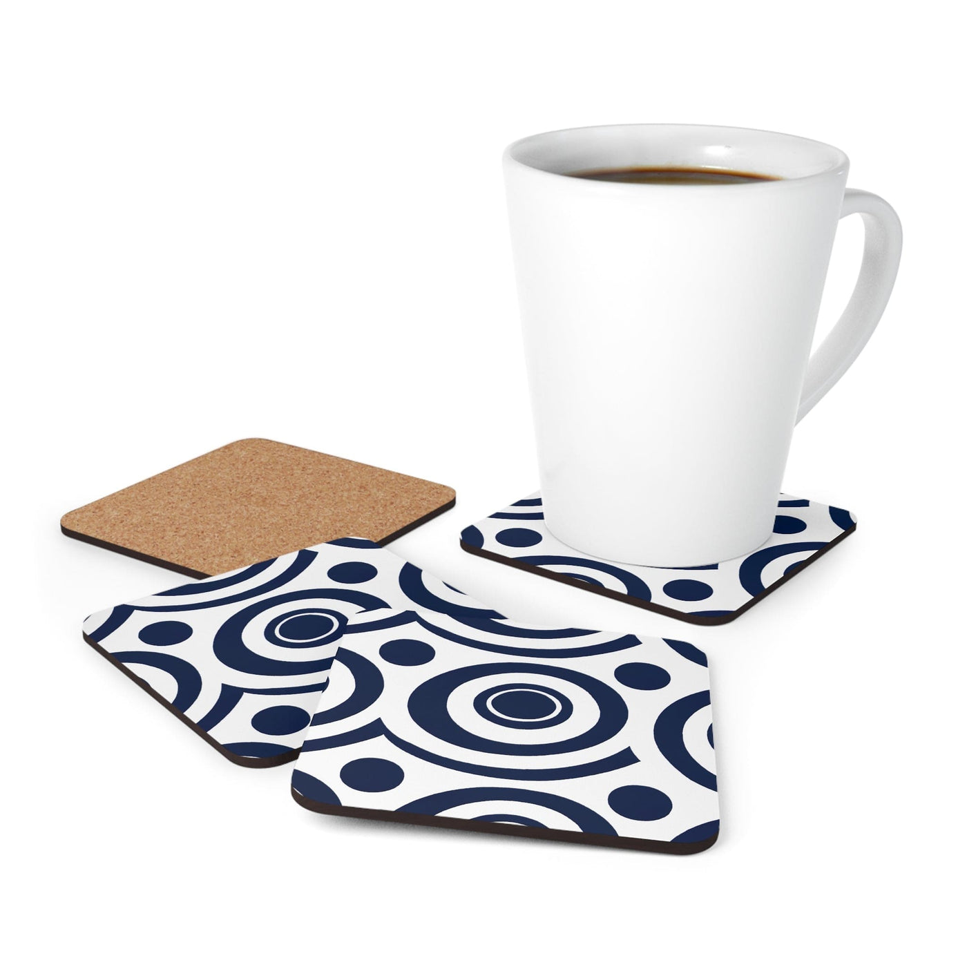 Coaster Set Of 4 For Drinks Navy Blue And White Circular Pattern - Decorative