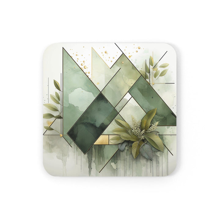 Coaster Set Of 4 For Drinks Olive Green Mint Leaf Geometric Print - Decorative