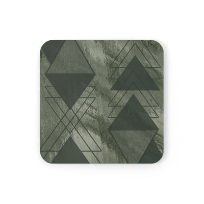 Coaster Set Of 4 For Drinks Olive Green Triangular Colorblock - Decorative