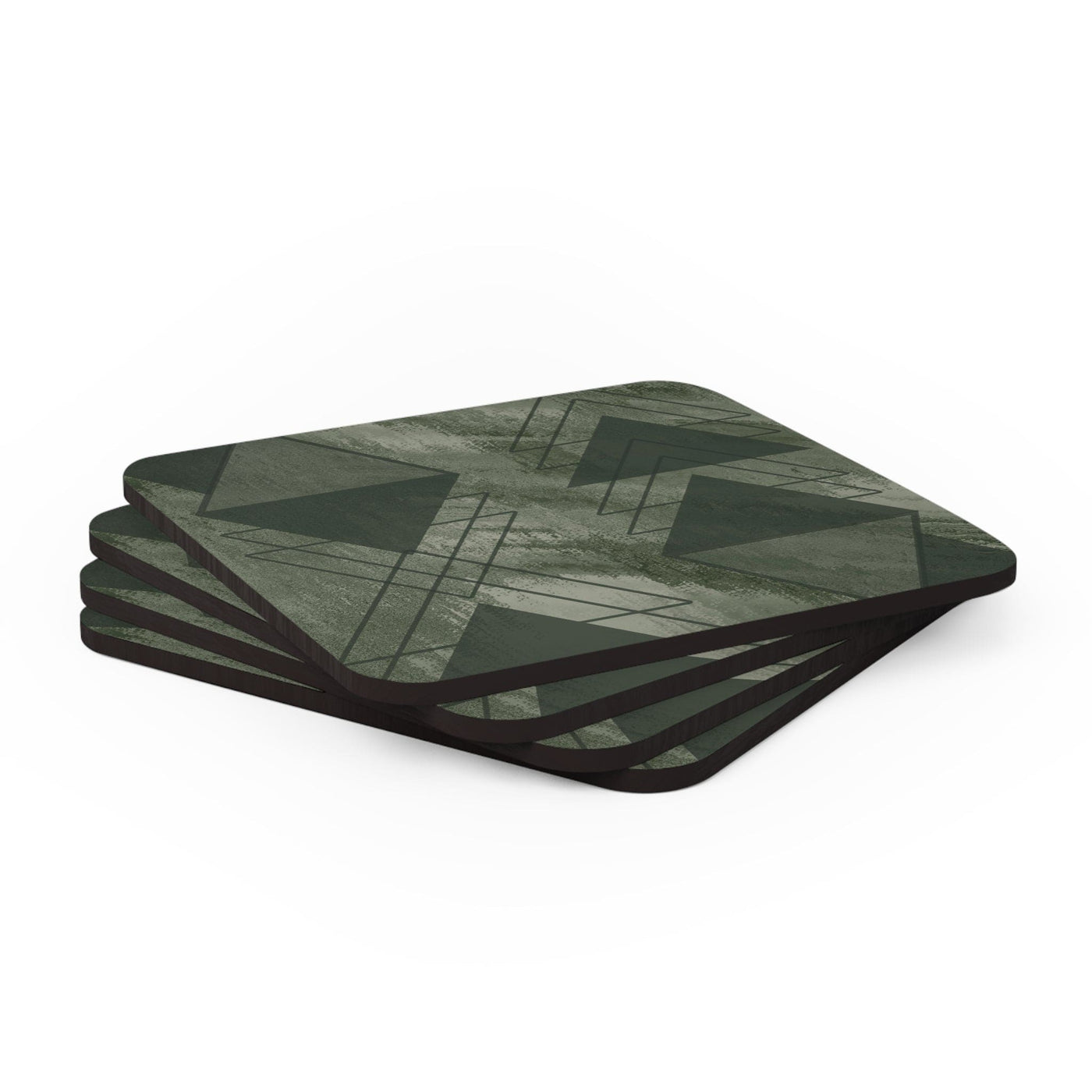Coaster Set Of 4 For Drinks Olive Green Triangular Colorblock - Decorative