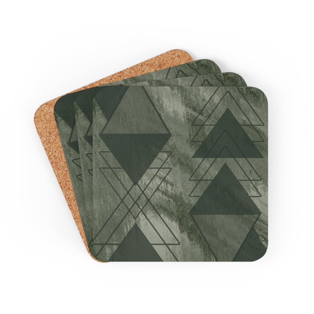 Coaster Set Of 4 For Drinks Olive Green Triangular Colorblock - Decorative