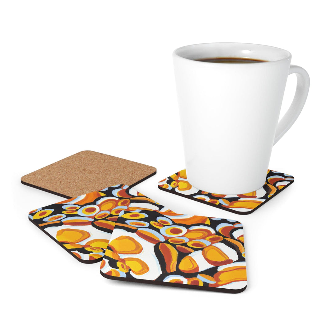 Coaster Set of 4 for Drinks Orange Black White Geometric Print Pattern