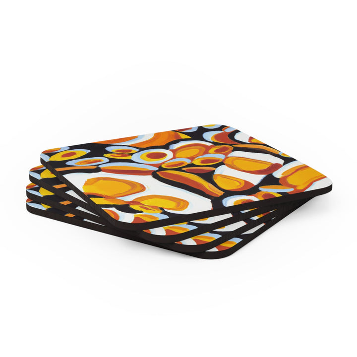 Coaster Set of 4 for Drinks Orange Black White Geometric Print Pattern